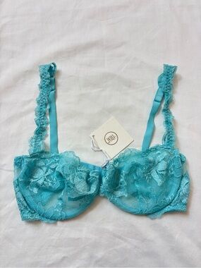 Vintage NWT La Perla Turquoise Aqua Lace Underwire Bra